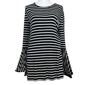 Maette Black & White Striped Soft Jersey Top with Bell Sleeves Size Small